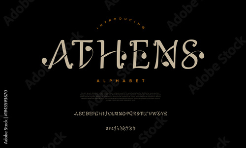 Athens vintage decorative serif display font for luxury branding elegant logo design and classic typography projects