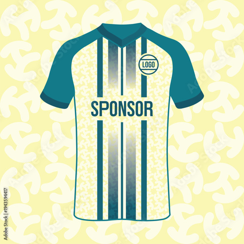 Modern sports jersey design template with bold colors and geometric patterns.