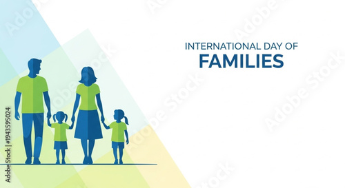 International Day of Families Banner with Parents and Children Holding Hands Silhouette Vector Illustration
