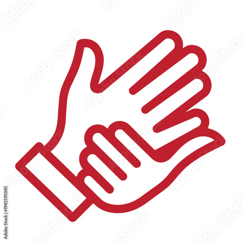 red hand icon with palm facing outward and thumb up  symbol of refusal or rejection