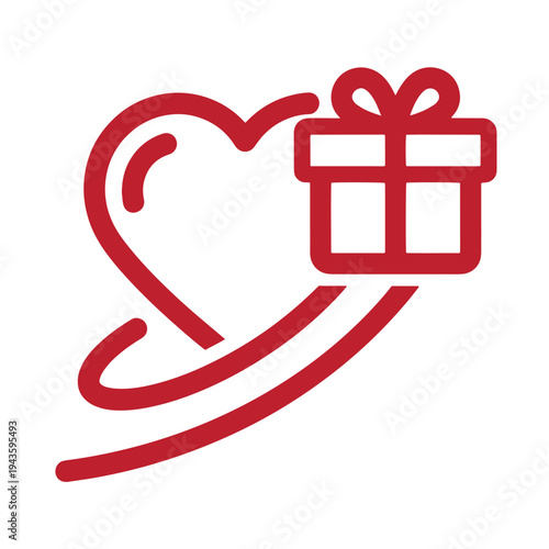 red heart with gift icon for love and present giving symbol