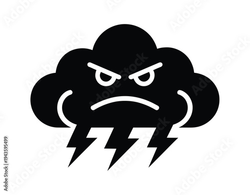 A cartoon storm cloud with an angry face and lightning bolts