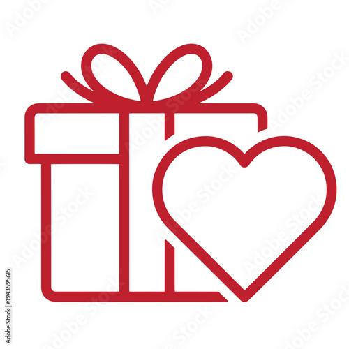 red line art gift box with heart symbol for valentines day or love gift giving
