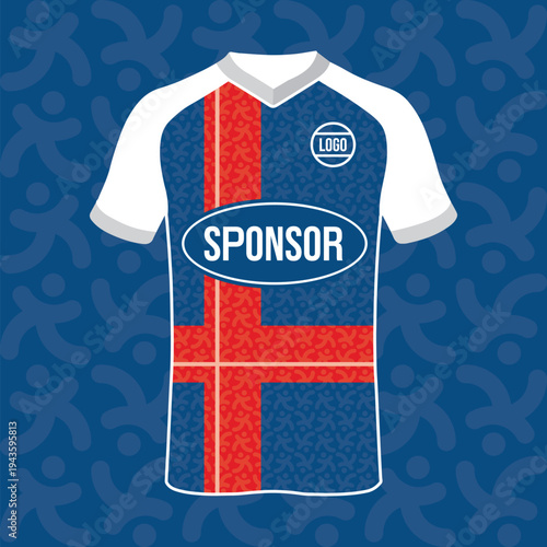 Modern sports jersey design template with bold colors and geometric patterns.