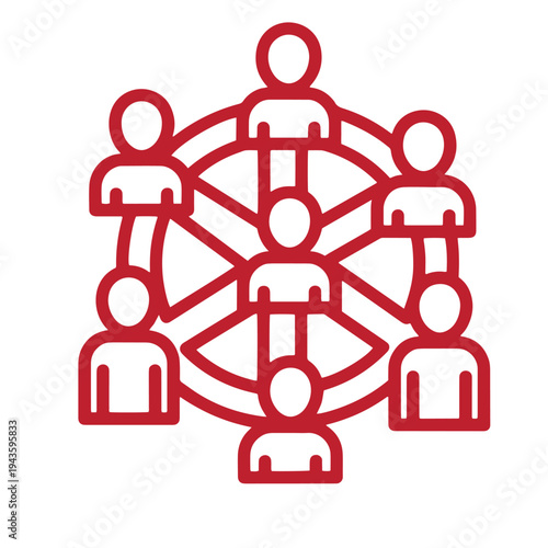 red line connected people icons in a circle symbolizing teamwork and unity in business and social connections