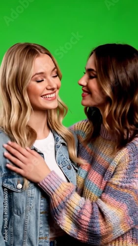 Two young women sharing a tender moment and smiling