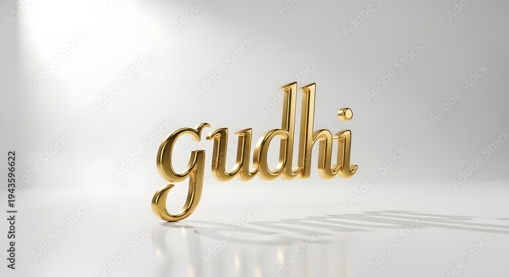 Fototapeta premium Golden 3D Gudhi Text On White Studio Background