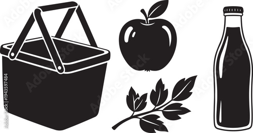 Healthy picnic basket with food and drink items illustration