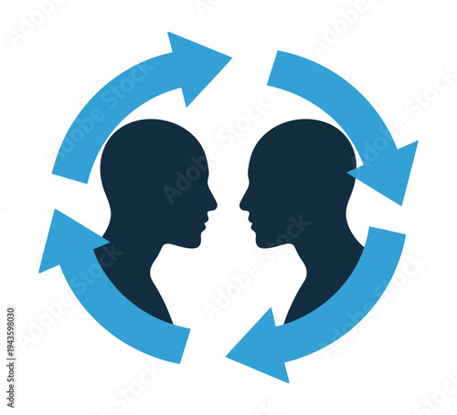 Two people facing each other in a circular communication flow
