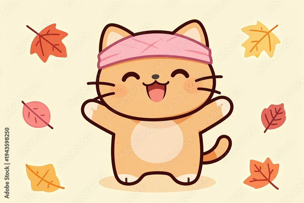 Fototapeta premium A cat with a bandage on its head standing in front of a bunch of leaves