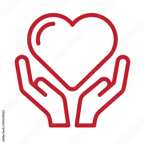 red line drawing of hands holding a heart symbolizing love and care  charity and compassion concept