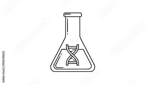 Laboratory flask with DNA helix outline icon vector genetics biology symbol