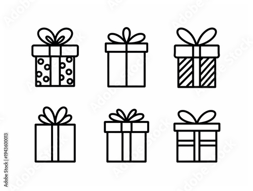 Gift Box Icons Set with Various Designs for Celebration Holidays