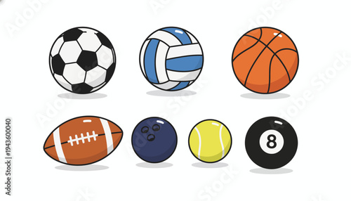 Collection of Various Sports Balls and Billiard Ball for Sports Enthusiasts and Game Lovers