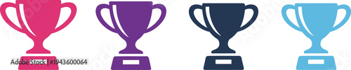 Colorful trophy icons in red purple black and blue