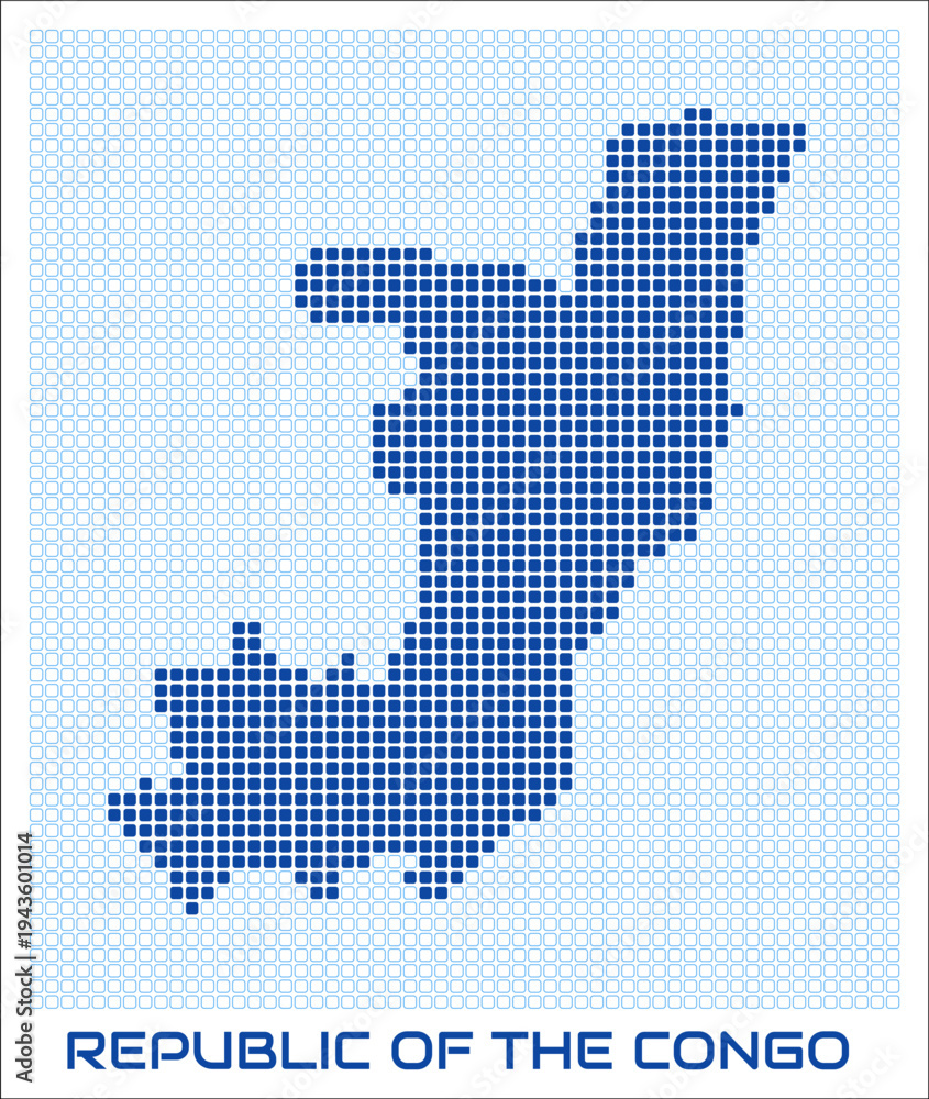 Obraz premium Republic of the Congo dot map. Dotted shape of the country. Republic of the Congo boundary dots with title. Vector illustration.