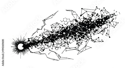 Abstract explosion of interconnected lines and dots symbolizing data flow and network expansion
