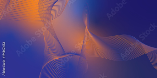 Abstract navy and yellow luminous waves sweeping across a dark atmospheric background with scattered sparkling micro particles, modern digital technology theme, vector style.