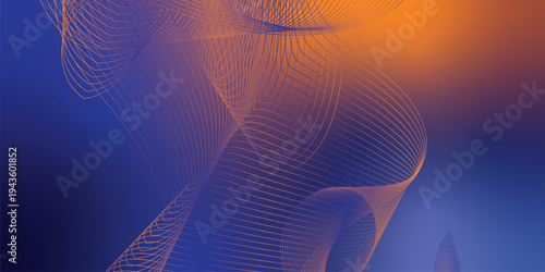 Abstract navy and yellow luminous waves sweeping across a dark atmospheric background with scattered sparkling micro particles, modern digital technology theme, vector style.