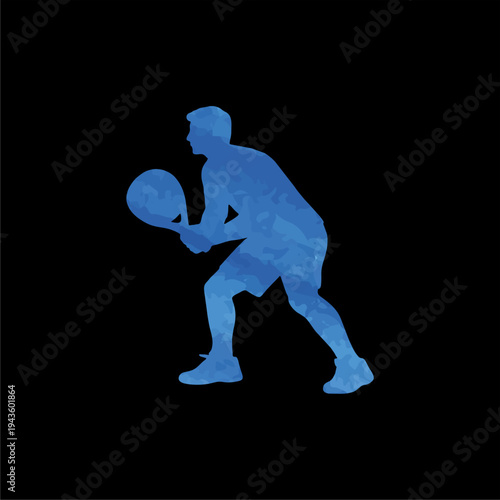 Silhouette of a padel player in a low ready position, suitable for depicting readiness and defensive sports tactics.