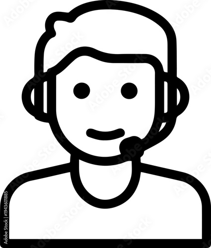 Hand Drawn Male Customer Service Agent Black and White Avatar Illustration in Minimal Line Art Style Design