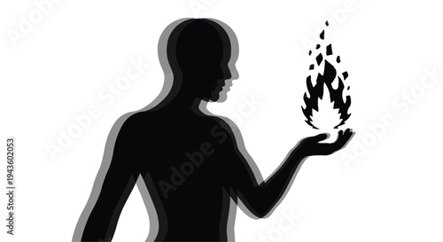 Silhouette of a person holding a flame in their hand, symbolizing creativity and inspiration.