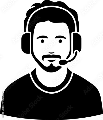 Hand Drawn Male Customer Service Agent Black and White Avatar Illustration in Minimal Line Art Style Design