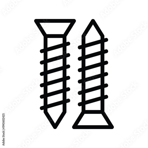 Two metal screws with threads. Single Line Icon.