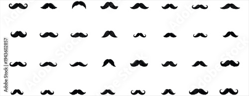A collection of various mustache silhouettes on a white background