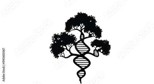 Symbolic tree merging with DNA helix, representing life, science, and growth