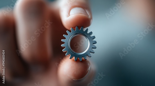 Hand Holding a Small Metal Gear Precision Engineering Concept