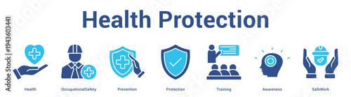 Health Protection web banner icon set vector illustration concept for business with icon of Health, OccupationalSafety, Prevention, Protection, Traini.