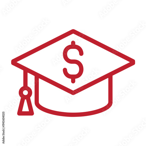 Red icon of a graduation cap with a dollar sign on it for education and finance concepts  symbolizing the cost of higher education