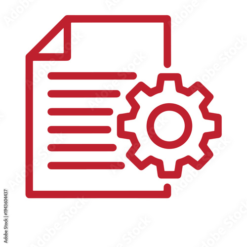 red line icon of a document and a gear for settings and configuration  business and technology concept