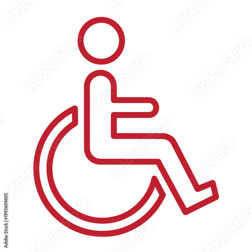 Red line icon of a person in a wheelchair for accessibility symbol  universal sign for disabled access