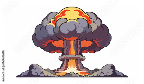 Atomic bomb mushroom cloud cartoon explosion effect vector illustration