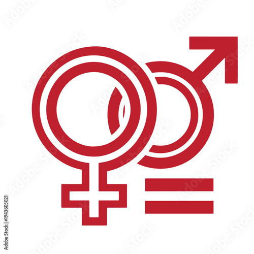 red symbol of male and female signs with equal sign for equality and gender concept