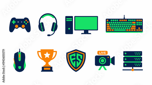 A collection of gaming and streaming related icons on a white background