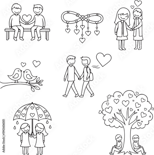 Romantic couples and wedding illustrations