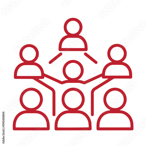 red icon of people connected in a hierarchical structure with lines  teamwork and communication concept