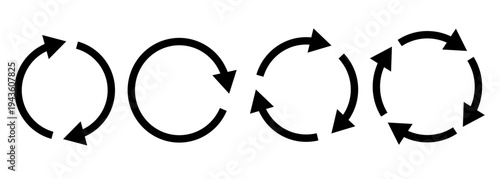 Circle arrow icon set illustration, refresh, reload, set of circle arrows rotating on white background.	