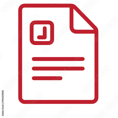 Red icon of a document with lines and a folded corner on a white background