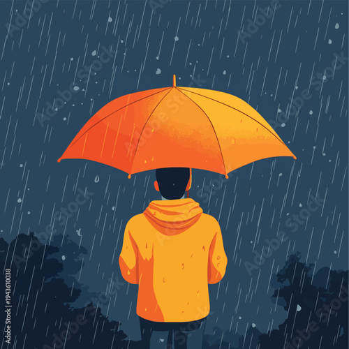 Sad man holding an umbrella during a heavy storm symbolizing mental health issues like depression, anxiety, and stress