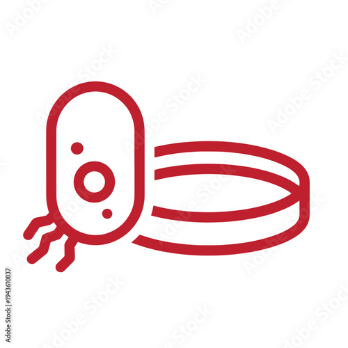red simple illustration of a bacteria with flagella for biology or medical concepts  educational line art