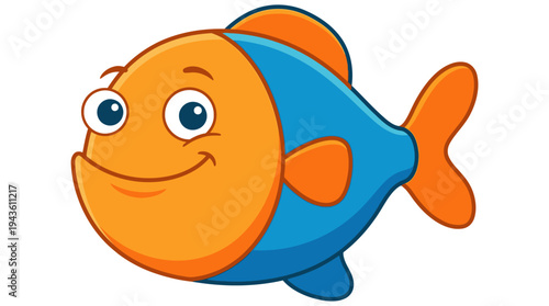 Cartoon illustration of a happy fish with smiling face