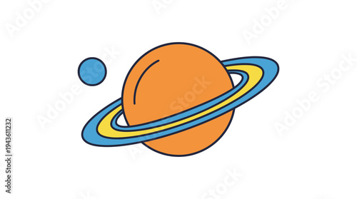 Cartoon illustration of a planet with rings and simple circle