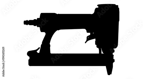 Black silhouette of a pneumatic staple gun tool on white