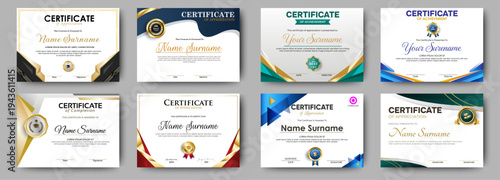 Certificates of completion template with luxury badge and modern line and shapes. Horizontal certificate For award, business, and education needs. Diploma vector template