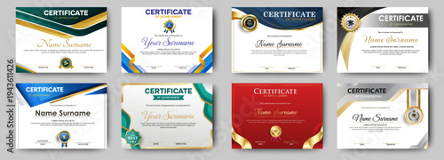 Certificates of completion template with luxury badge and modern line and shapes. Horizontal certificate For award, business, and education needs. Diploma vector template