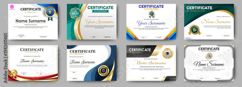 Certificates of completion template with luxury badge and modern line and shapes. Horizontal certificate For award, business, and education needs. Diploma vector template